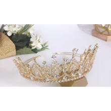 Handmade Luxury  Full CZ Cubic Zirconia Zircon Beauty Queen Crystal Gold Headpiece Crown Bridal Tiara Wedding